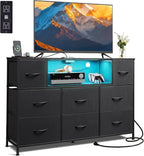 WLIVE LED Black Dresser TV Stand for 55 Inch TV, 8 Drawers
