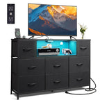 WLIVE LED Black Dresser TV Stand for 55 Inch TV, 8 Drawers