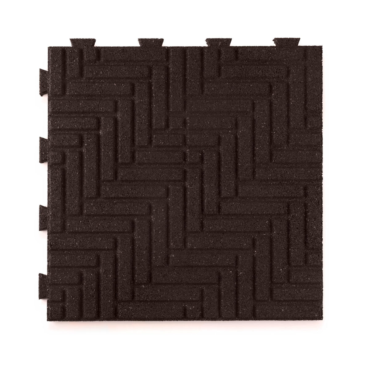 Playsafer Herringbone Rubber Interlocking Tiles | 16 X 16 | Easy Install for Indoor and Outdoor Use (Black, 20 Tiles)