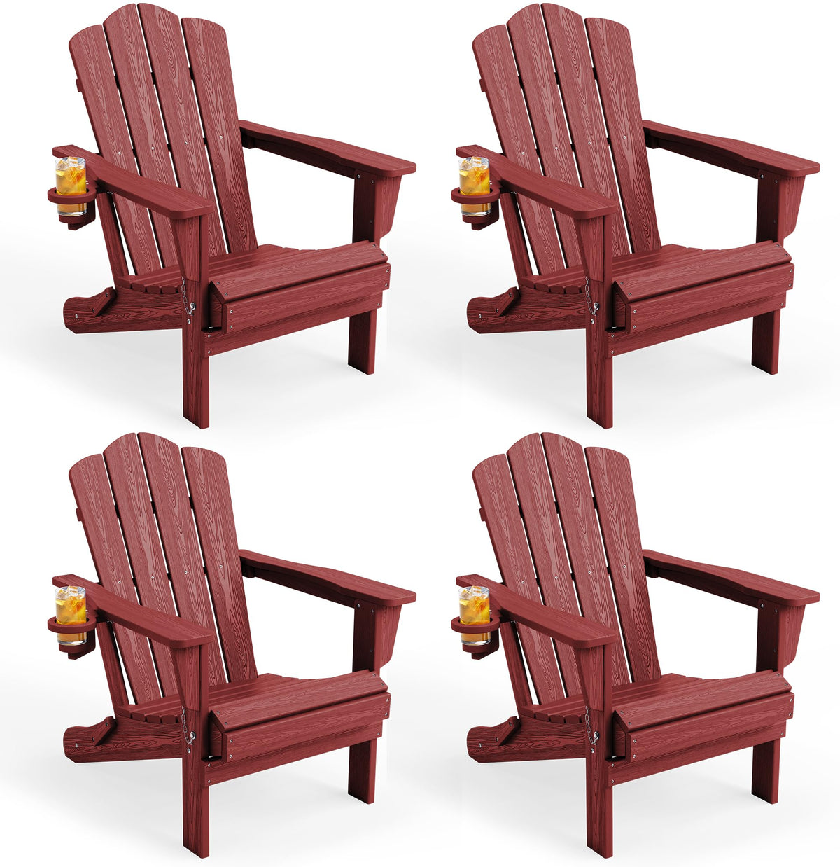 KINGYES Folding Adirondack Chair Set of 4 with Cup Holder, Navy