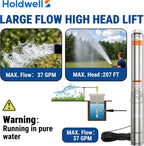 1HP Deep Well Submersible Pump 115V/60Hz, 4 Inch Stainless Steel Water Pump with 33ft Cord, 37GPM Flow 207ft Head, IP68 Waterproof Built-in Controller for Industrial, Irrigation, Home Use