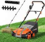 TaskStar Dethatcher and Scarifier, 16 Inch Lawn Dethatcher with Thatch Rake