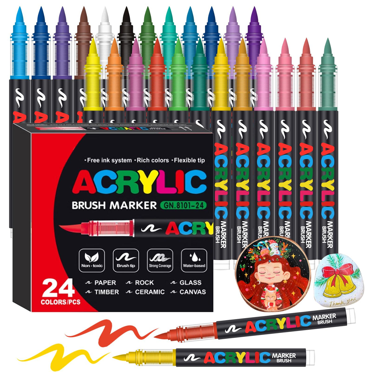 Amamao 240 Colors Soft Brush Tip Acrylic Paint Markers for Rock Painting