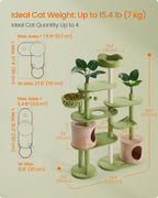 Feandrea Cat Tree, 68.1-Inch Multi-Level Plush Cat Tower, Artificial Leaves