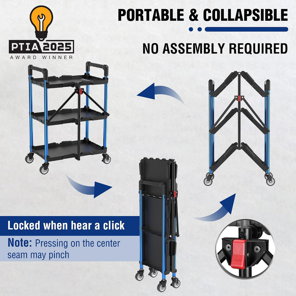 WORKPRO 3-Tier Collapsible Utility Cart, 210 LBS Cart with Wheels