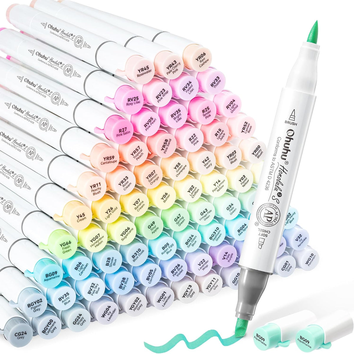 Ohuhu Alcohol Markers 96 Pastel Colors Brush Soft Chisel for Adults Drawing