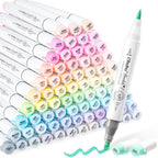 Ohuhu Alcohol Markers 96 Pastel Colors Brush Soft Chisel for Adults Drawing