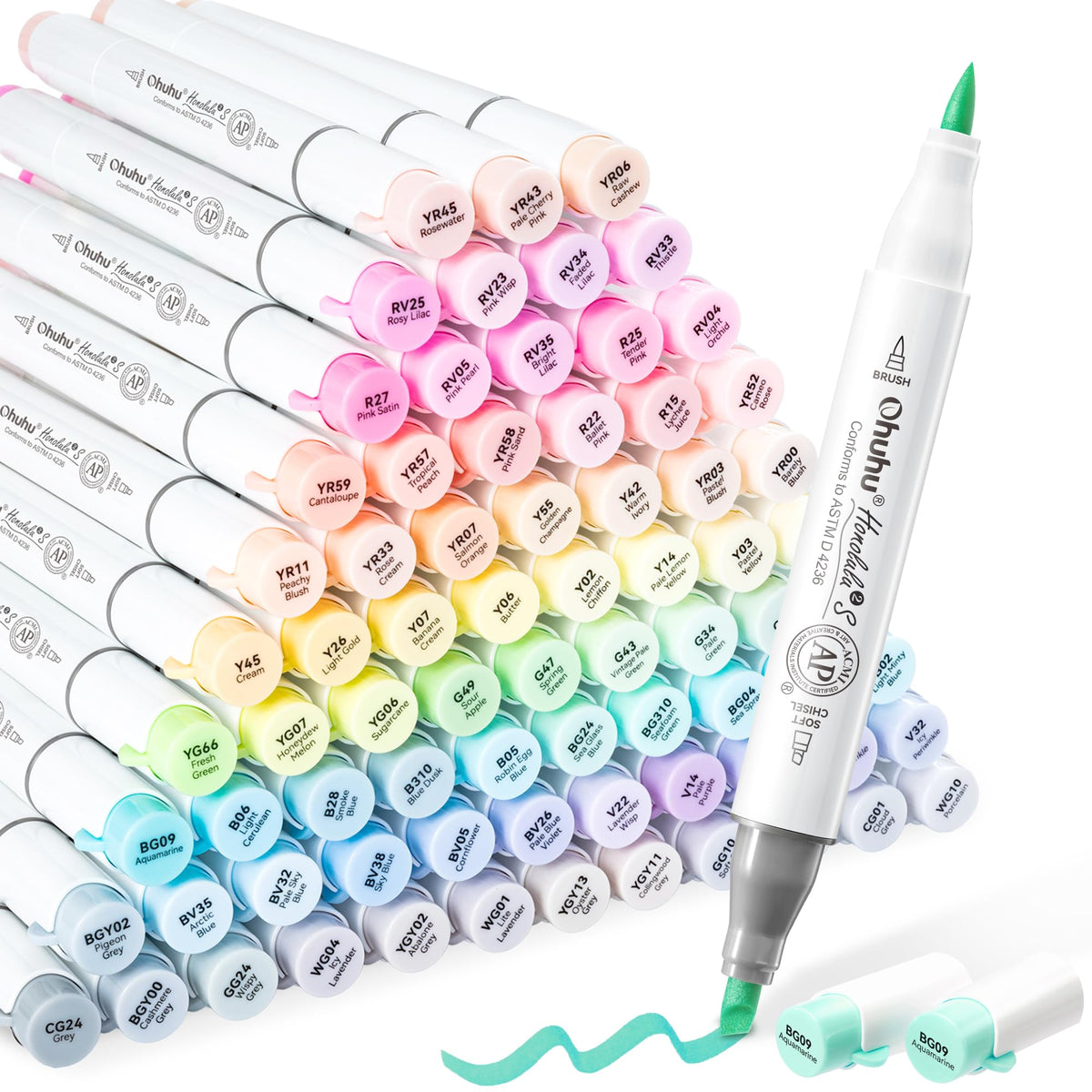 Ohuhu Alcohol Markers 96 Pastel Colors Brush Soft Chisel for Adults Drawing