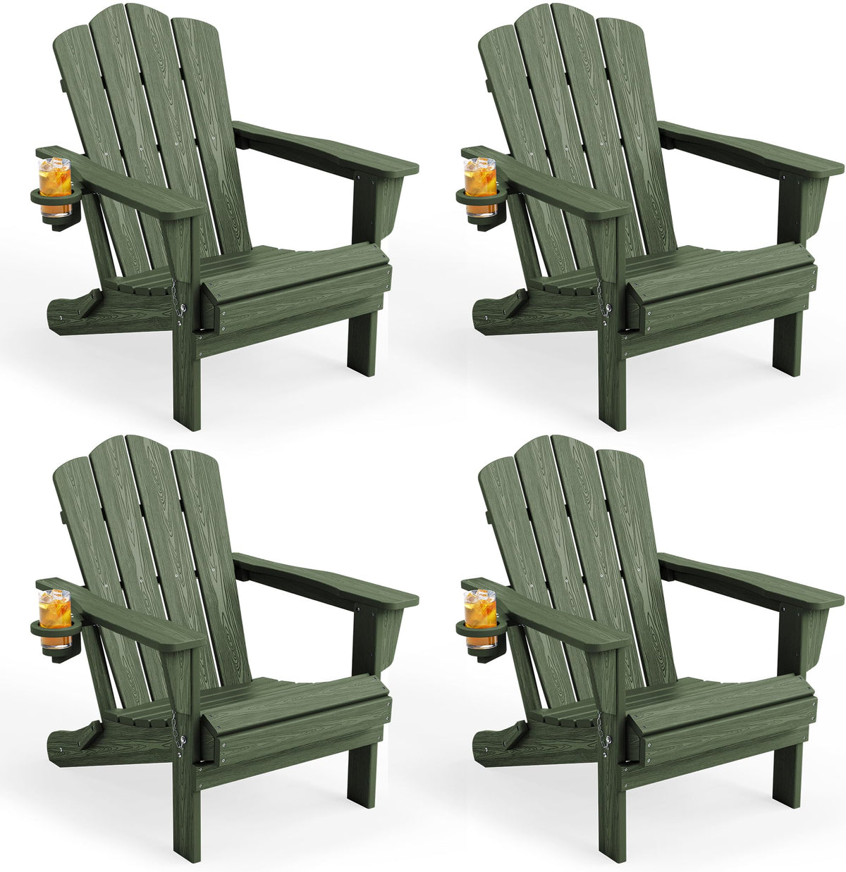 KINGYES Folding Adirondack Chair Set of 4 with Cup Holder, Navy