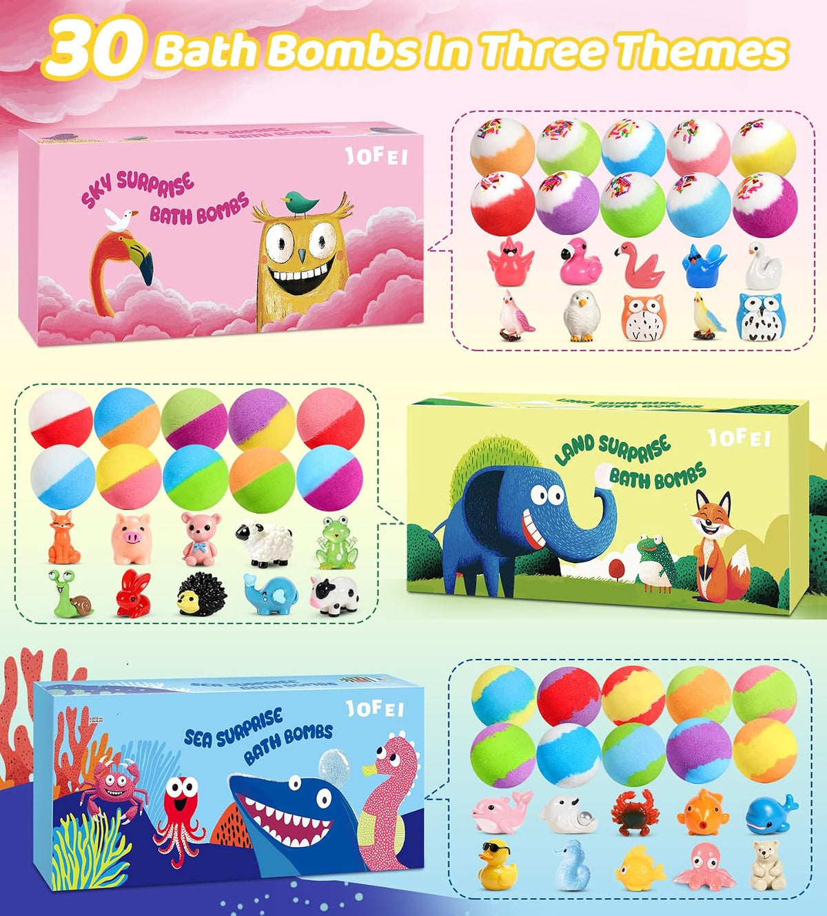 30 Pack Bath Bombs for Kids with Toys Inside, Kid Bath Bombs Gift Set with 30 Sea & Land & Sky Animal Surprise Toys, Stocking Stuffers for Kids Boys Girls, Christmas Gift, Natural Bubble Bath Fizzy