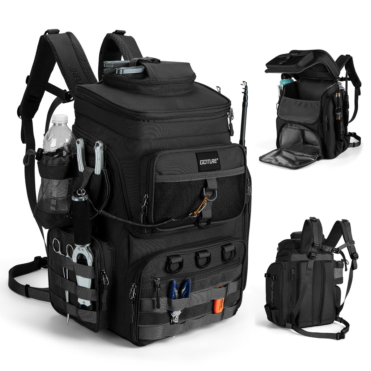 Goture Fishing Backpack with 4 Tackle Boxes,55L Tackle Backpack with Cooler