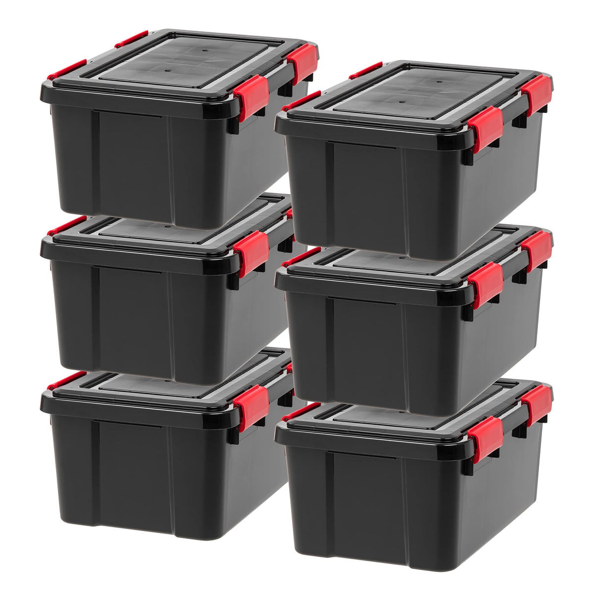 IRIS USA 4-Pack 74 Qt Storage Bins with Gasket Lids, Black/Red