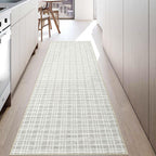 Modern Washable 8x10 Area Rug - Soft, Non-Slip, Stain Resistant, Farmhouse Tartan Plaid for Living Room, Bedroom, Nursery, Office - Beige
