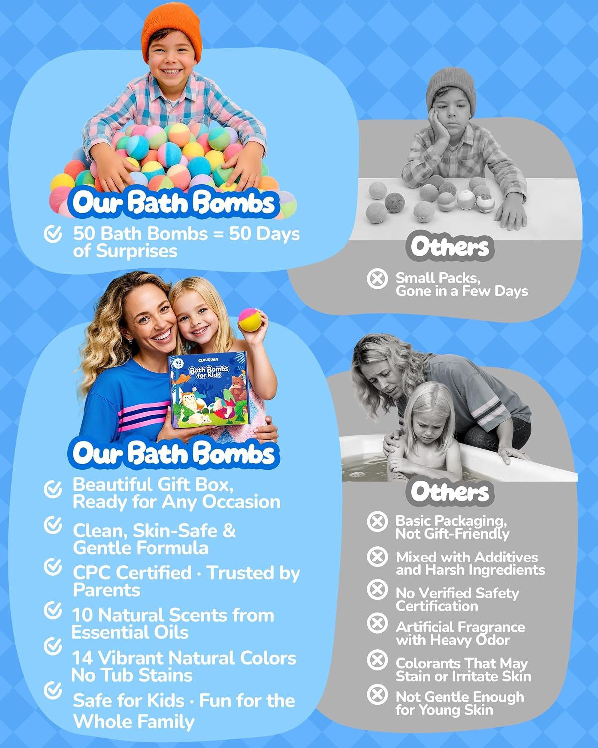 50 Pack Kids Bath Bombs with Surprise Inside, Some Glow-in-The-Dark Toys