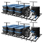 FLEXIMOUNTS 4x8 Overhead Garage Ceiling Storage Rack with 6 Hooks, Black