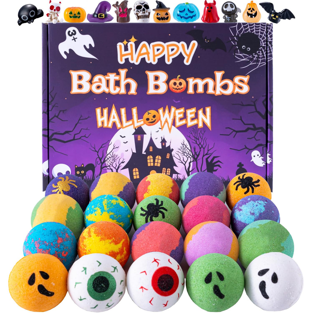 Halloween Bath Bombs for Kids with Surprise Inside 20 Pack Bath Bombs with Fruity Scents, Relaxing Aromas, Ideal Gift for boy Girls