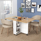 Folding Dining Table, Space Saving Kitchen Table with 6 Wheels(Light Brown)