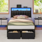 Furnulem Twin Bed Frames with Storage Drawers and Upholstered Headboard