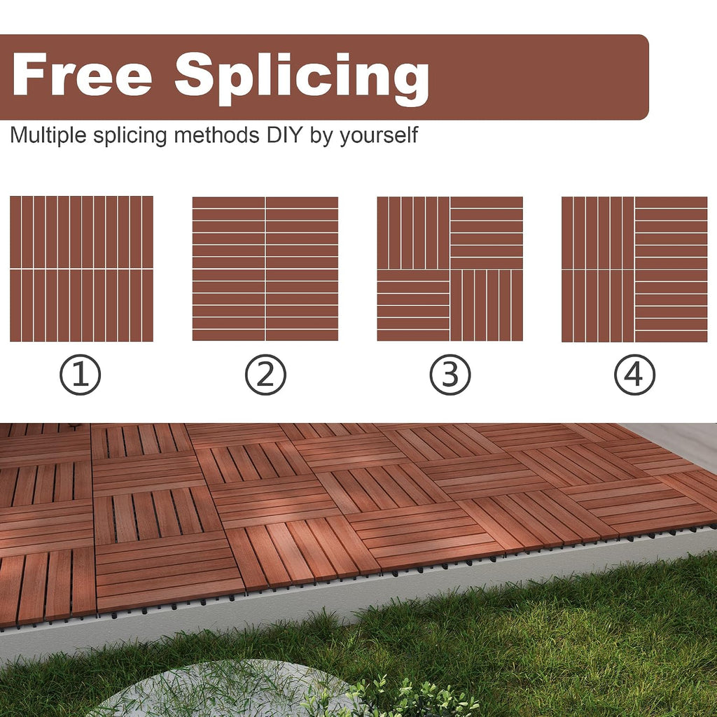 PrimeZone 54 PCS Solid Acacia Wood Interlocking Deck Tiles Outdoor, Brown