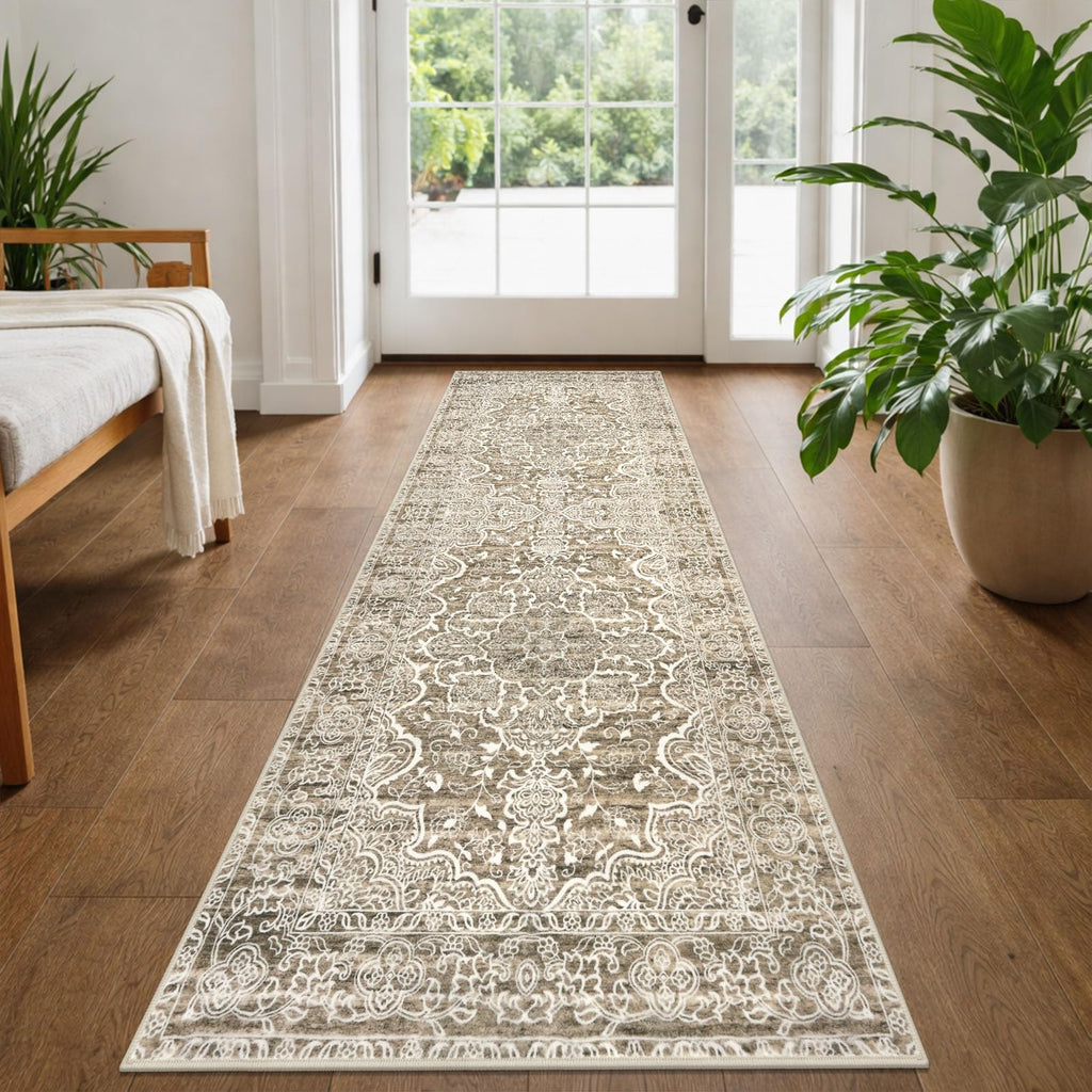 KUTA Vintage Extra Long Runners for Hallways 2.6x18ft Washable Blue White