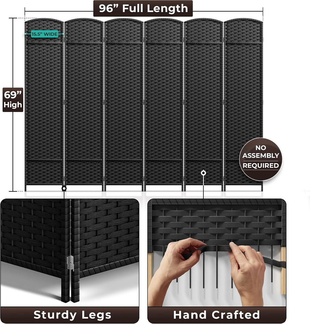 Sorbus Foldable Room Divider, Mesh Privacy Screen (6 Panel, Black)