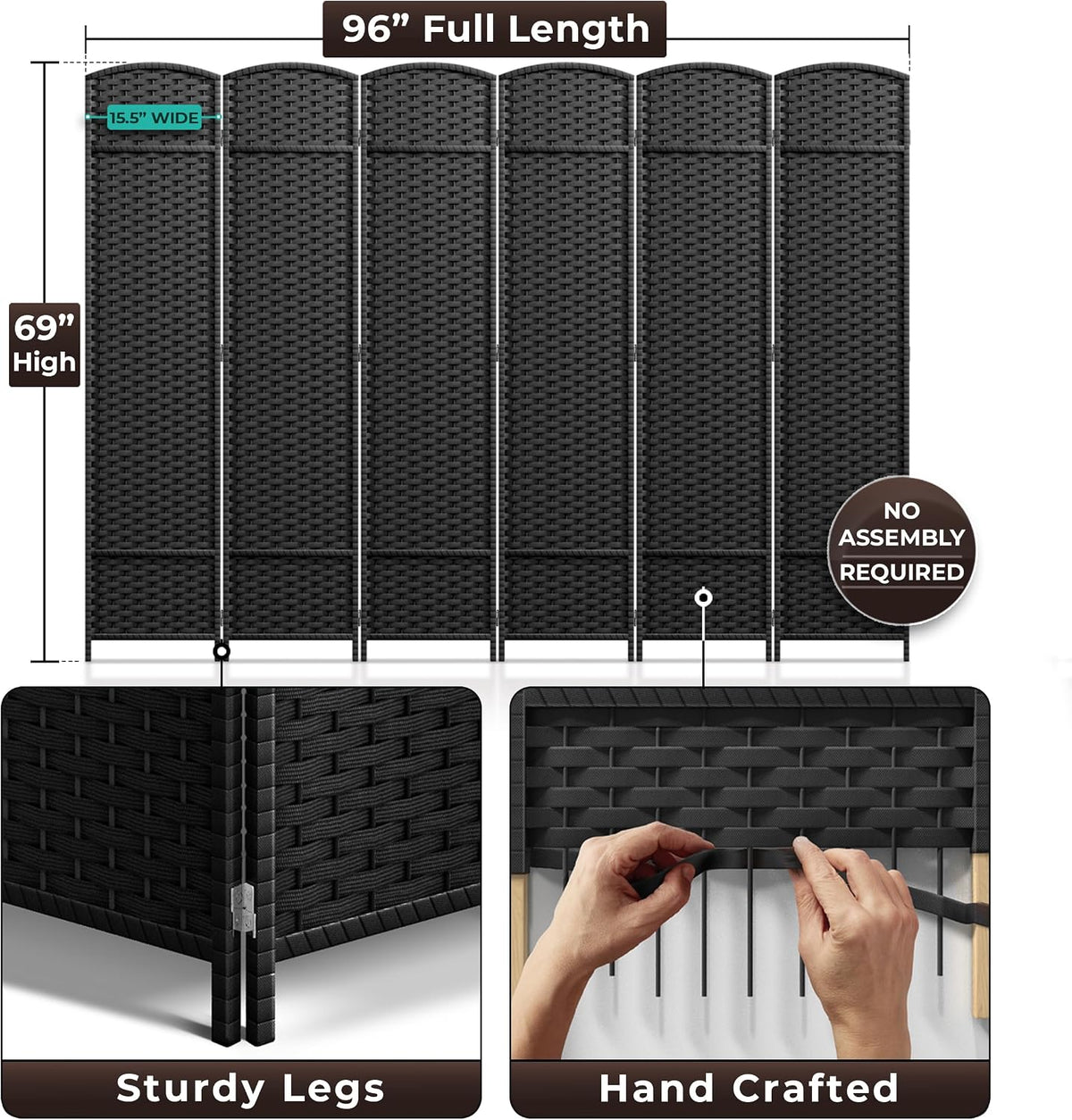 Sorbus Foldable Room Divider, Mesh Privacy Screen (6 Panel, Black)