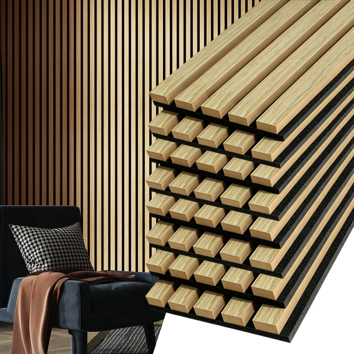 Art3d 6-Pack Soundproof Wood Slat Wall Panels, 94.5 x 7.9 Inch, Walnut