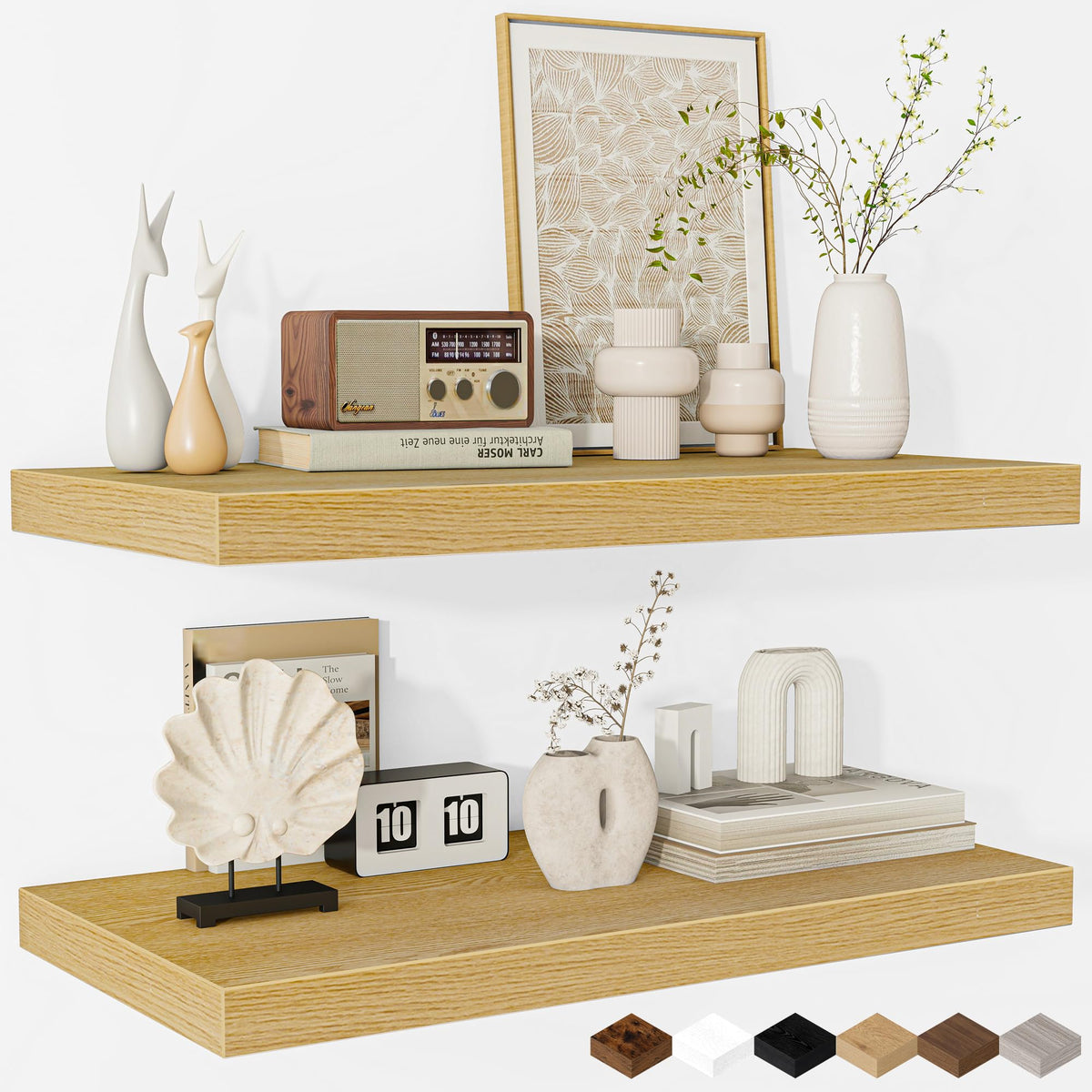 Fun Memories Floating Shelves - 2 Pack 12 Inch Rustic Wooden Wall Shelves - Extra Deeper & Thicker Wall Mounted Storage Shelf for Living Room, Kitchen, Farmhouse - 36" W x 12" D x 1.8" H - Brown