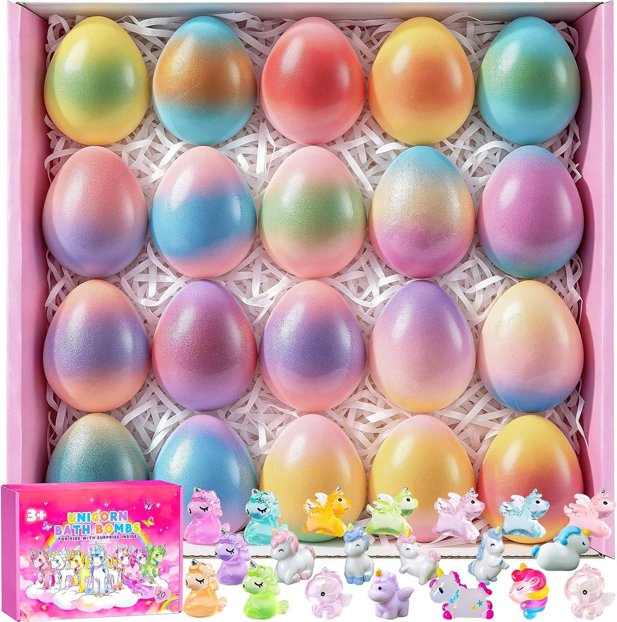 20 Pack Unicorn Bath Bombs for Kids Girls with Toys inside Kids Bath Bombs with Surprise Birthday Gifts for Girls Age 3 4 5 6 7 8 9 10 Years Old Bubble Bath Organic Natural Christmas Stocking Stuffers