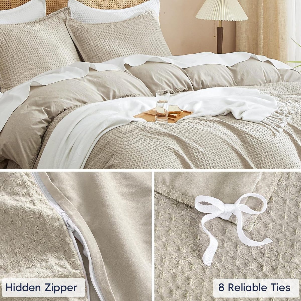 PHF Waffle Duvet Cover California King, Soft & Breathable, 104"x98", Linen