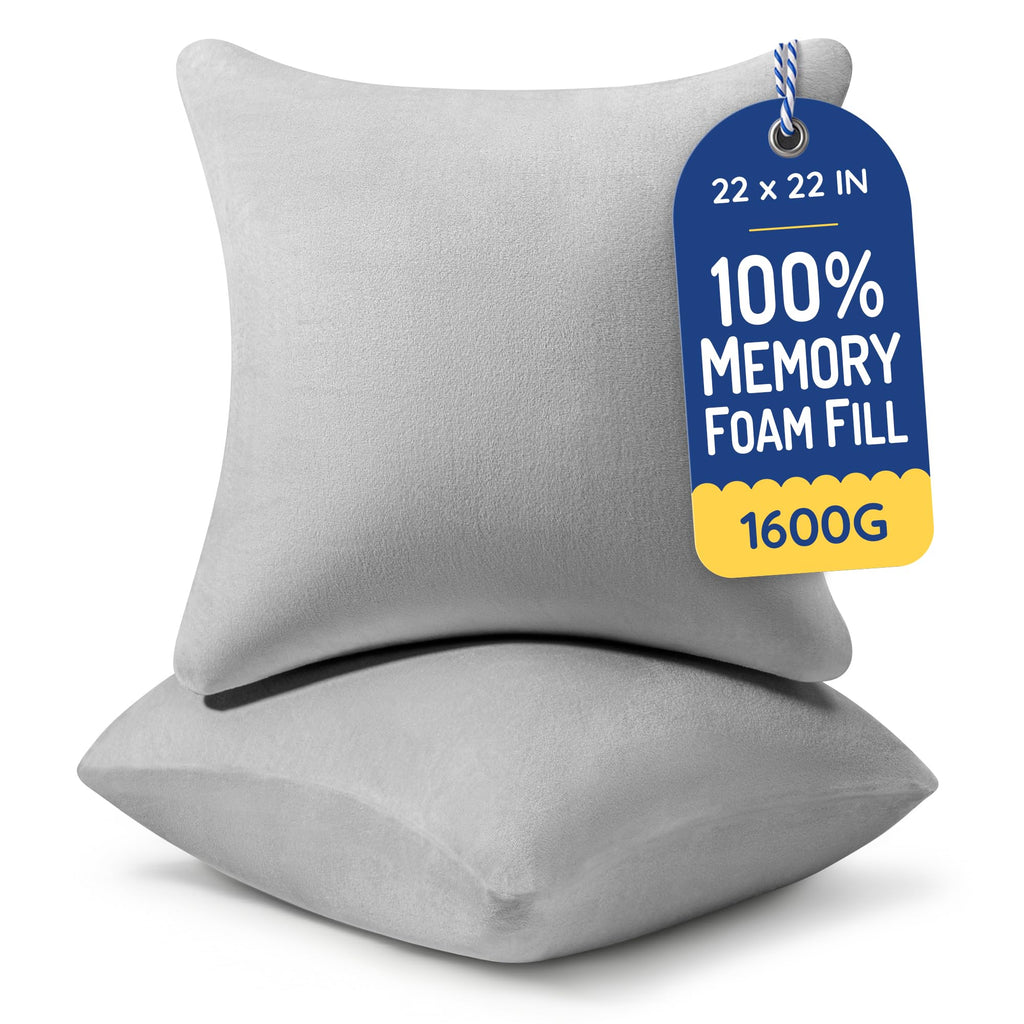 AM AEROMAX 18x18 Memory Foam Throw Pillow Inserts, 4 Pack, Square, White