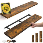 BAYKA Rustic Brown Floating Shelves 35.4in, Set of 2, Wall Mount Wood Shelf