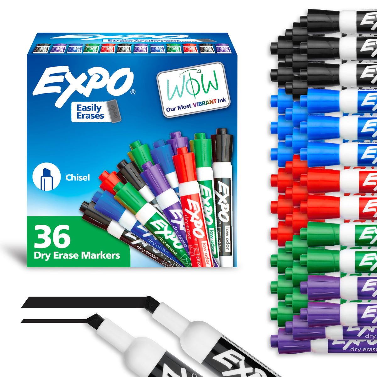 EXPO Dry Erase Markers, Low Odor Ink, Assorted Colors, Chisel Tip, 36 Count (Pack of 6)
