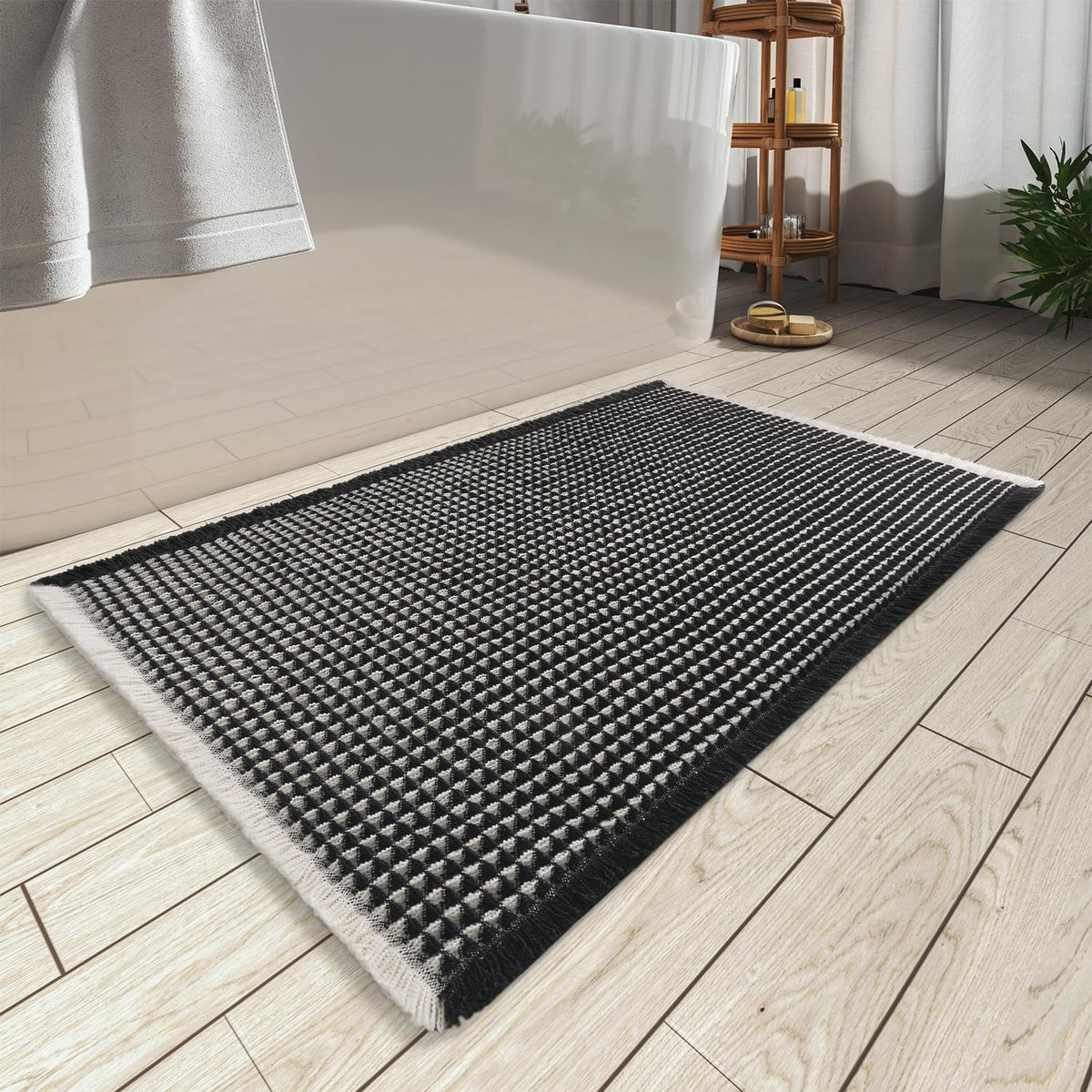 Upgraded Waffle Bath Mat Set of 2 Absorbent Bathroom Mat 18"x30" + 24"x48"