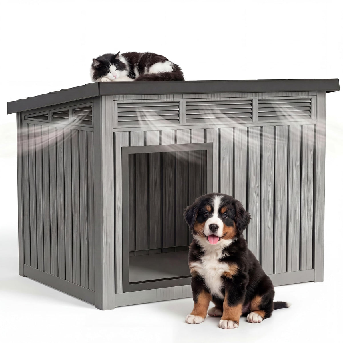 DRATO Large Dog House Outdoor for Indoor with Weatherproof & Removable Roof,Fits Small to Large (Black, 42.87 * 32.95 * 31.61'')