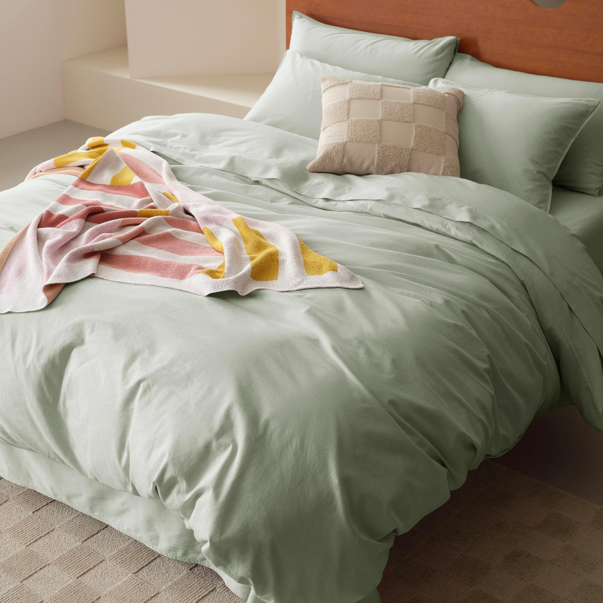 Double Stitch GOTS Organic Cotton King Duvet Cover, Washed 300TC, Greige