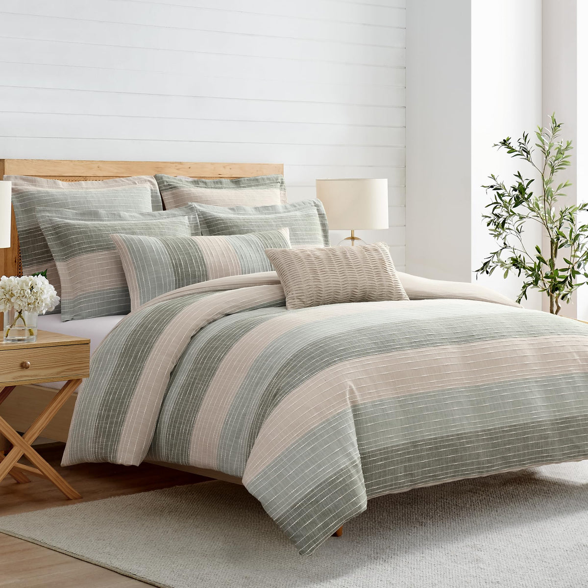 Levtex Home Sand Stripes Blue Queen Duvet Cover Set (90x94in) with 2 Pillowcases (26x20in) - Woven Jacquard Stripe - Blue, Grey, White - Cotton Queen Size Duvet Cover Set - Soft, Pre-Washed