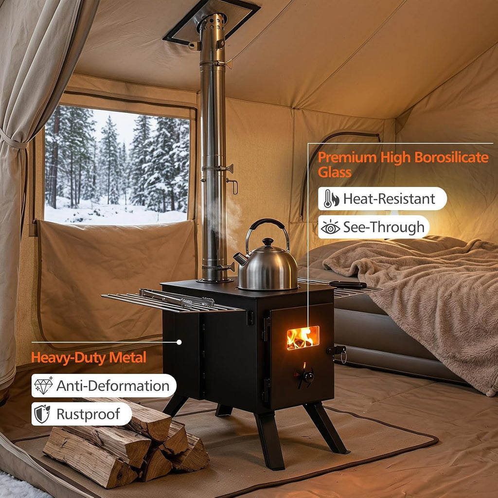 GIANTEX Hot Tent Stove, 8.4 ft Wood Burning Stove with Ash Tray