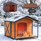 Extra Large Heated Dog House Outdoor with Full Iron Frame and Covered Porch