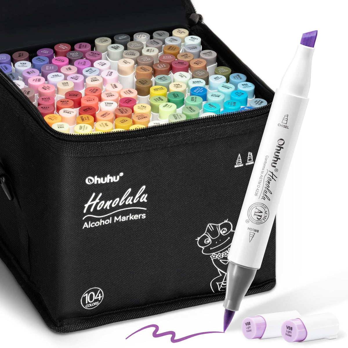 Ohuhu Alcohol Markers 104 Colors Brush& Fine for Artist Adult Cozy Coloring