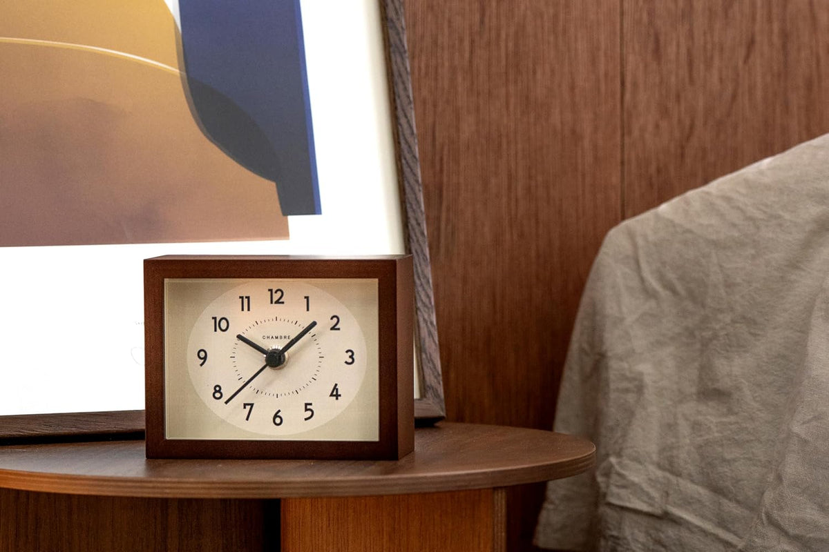Wooden Desk Clock Japanese Handcrafted Solid Wood Clock Silent Non-Ticking Battery Operated Modern Decorative for Living Room Bedroom Office HINOKI Clock CH-070 (Dark Brown)