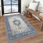 KUTA Vintage Extra Long Runners for Hallways 2.6x18ft Washable Blue White