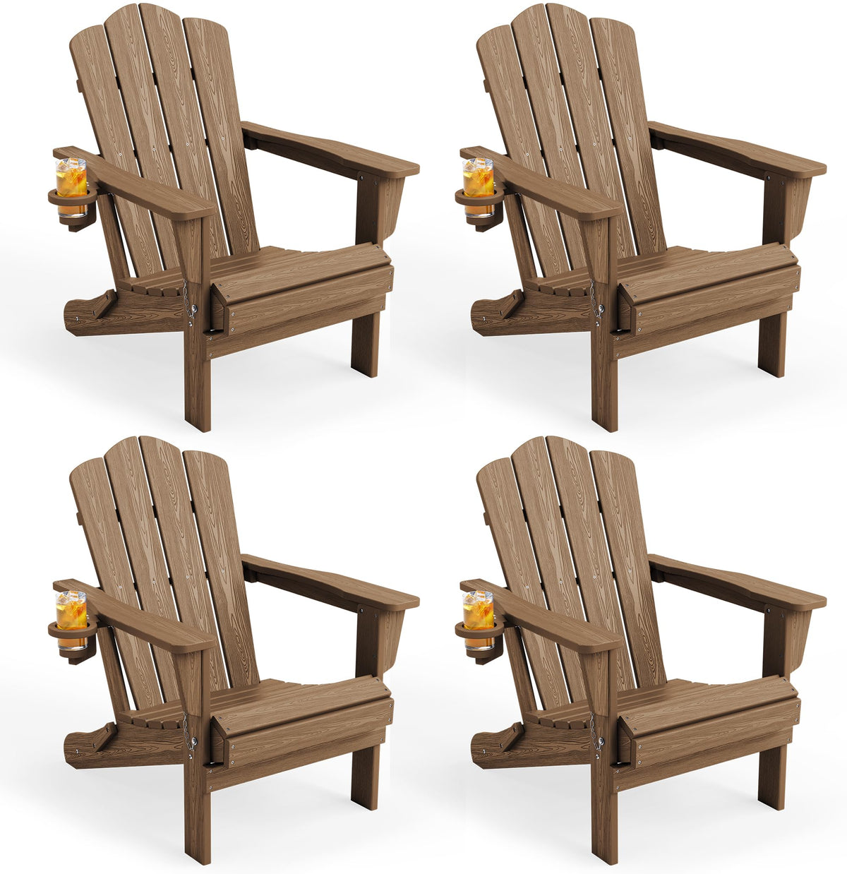 KINGYES Folding Adirondack Chair Set of 4 with Cup Holder, Navy