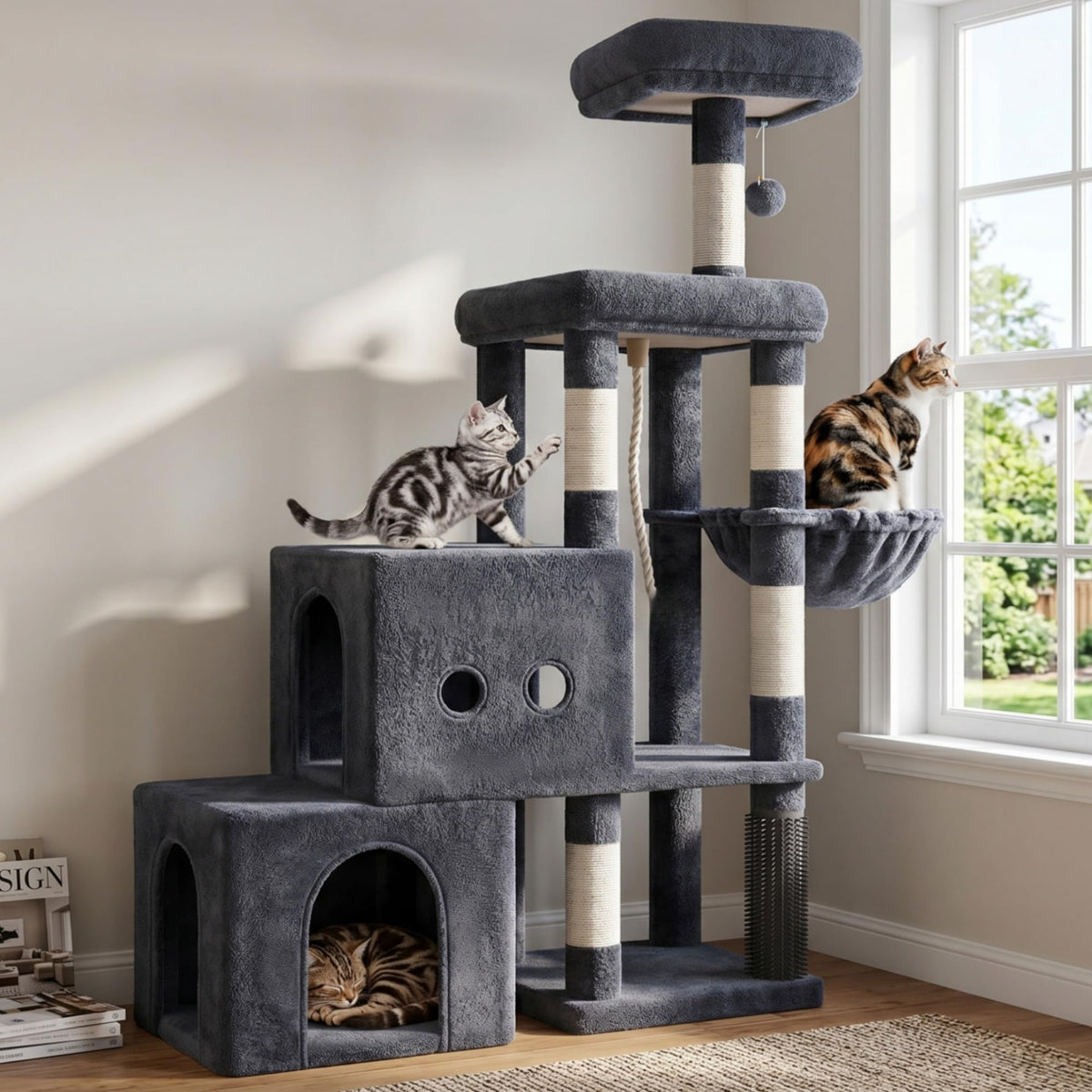 Hey-brother Cat Tree Tower with Steped Climbing Condos, Platforms, MPJ061MJ