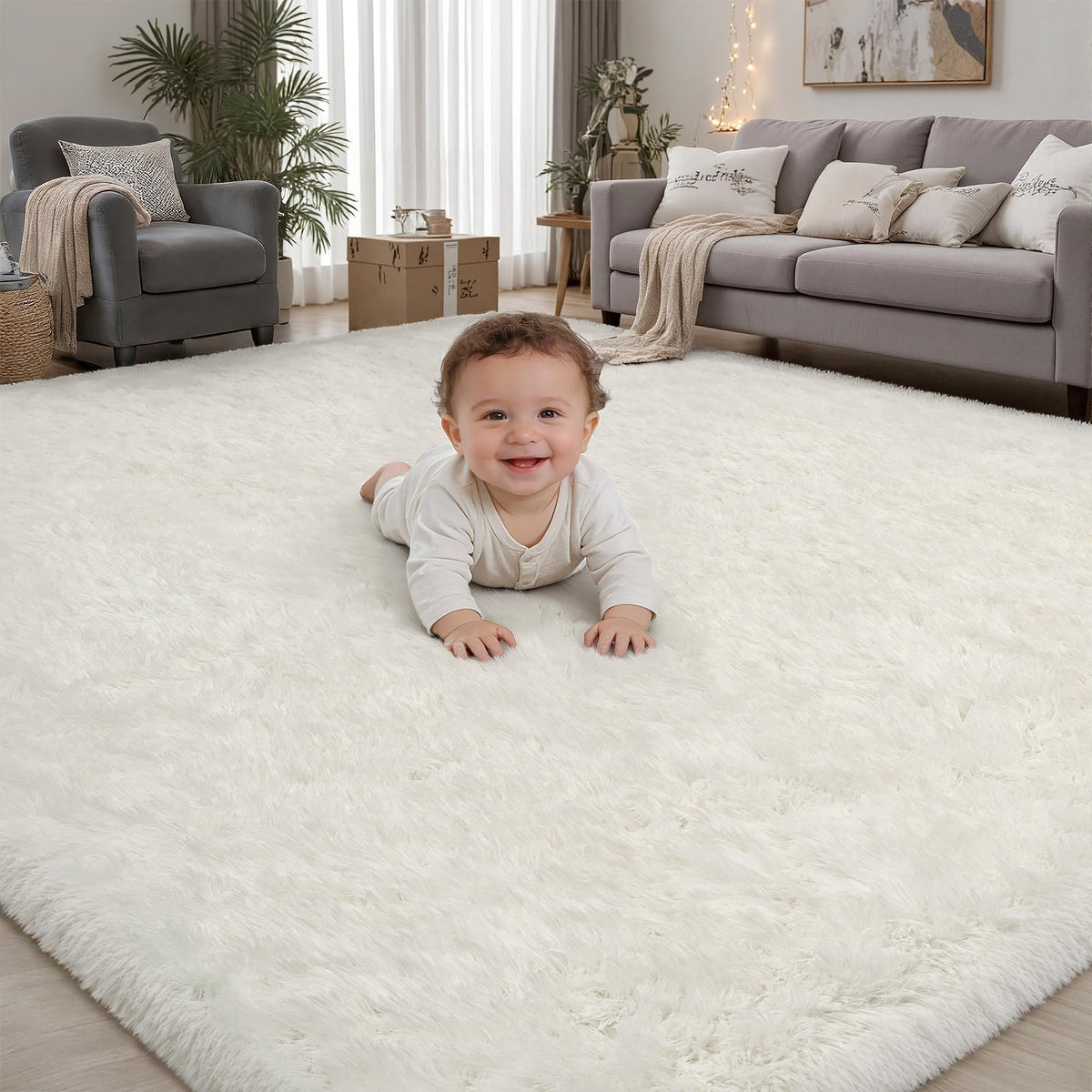 PLHXFR 9x12 Area Rugs Living Room: Fluffy Bedroom Soft Shag Rug Black Grey