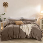 Duvet Cover Set Washed Cotton Embroidered Hem King 3‑Pcs