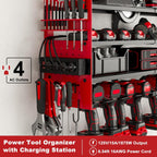 Power Tool Organizer Wall Mount, 12-Drill 4-Tier Charging Station, Red