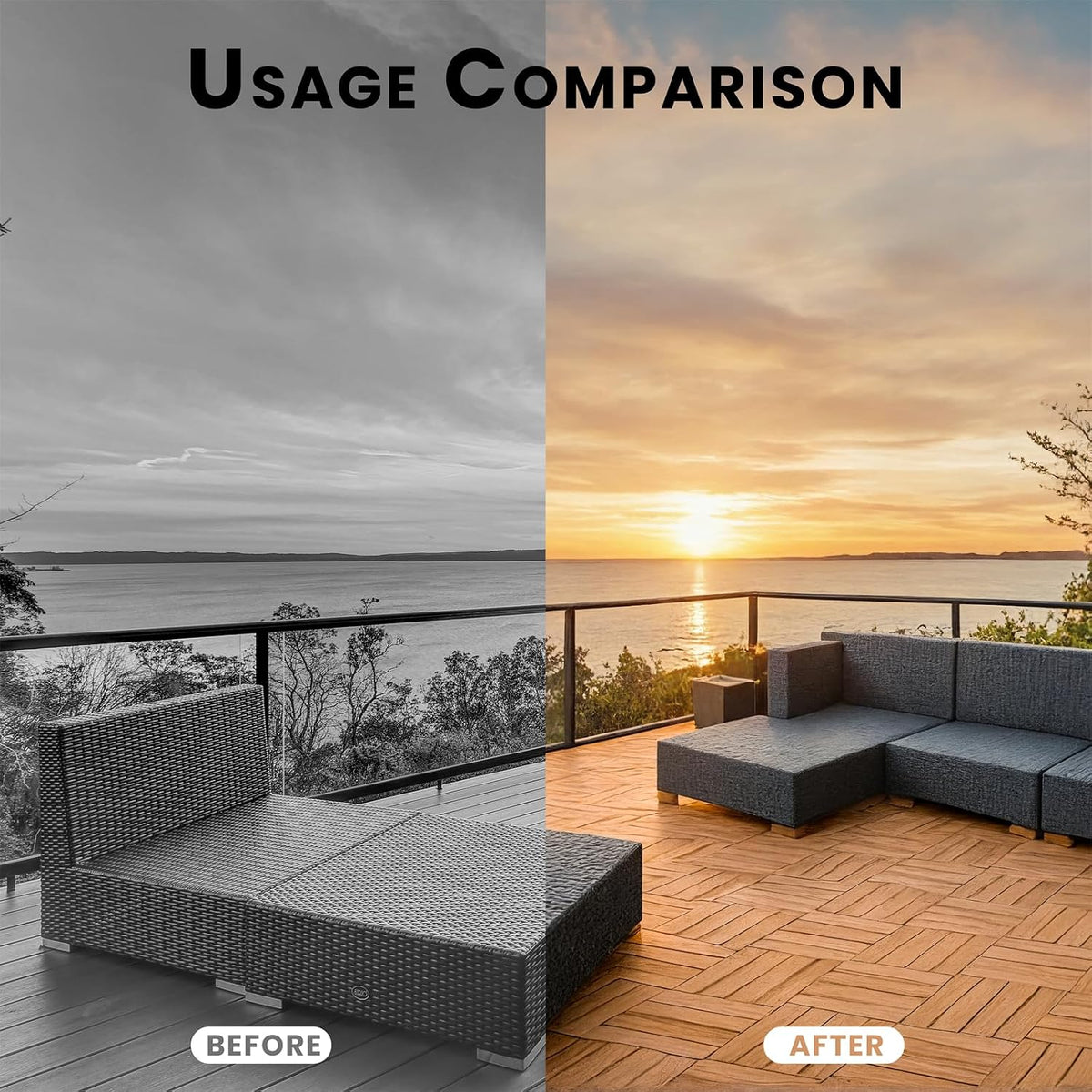 54 PCS Acacia Wood Interlocking Deck Tiles - 12"x12" All Weather Waterproof, Indoor Outdoor Patio Flooring for Balcony, Backyard, Poolside