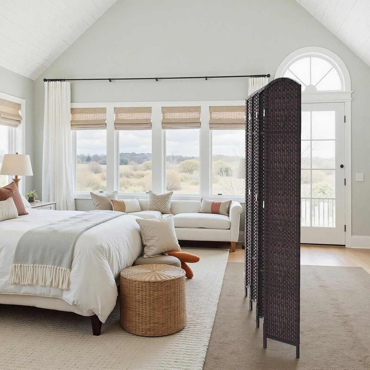 HALLYBEE Room Divider Panel,8 Panel Partition Room Dividers, Dark Mocha