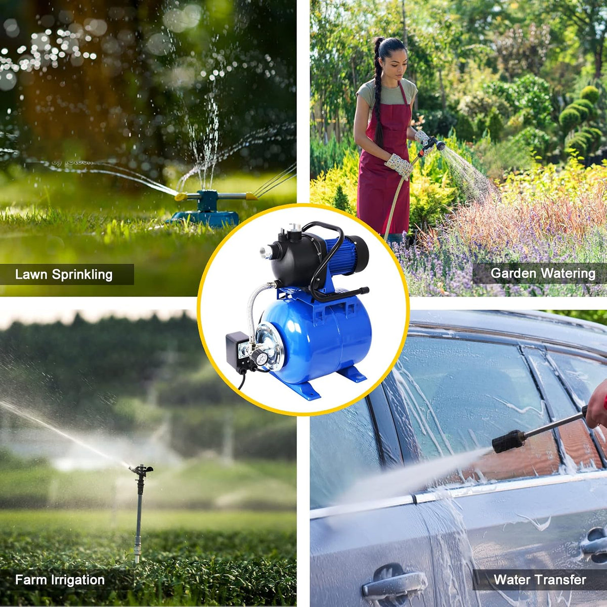 1.6HP Shallow Well Pump with Pressure Tank,garden water pump, Automatic Water Booster for Home Garden Lawn Farm (Blue)